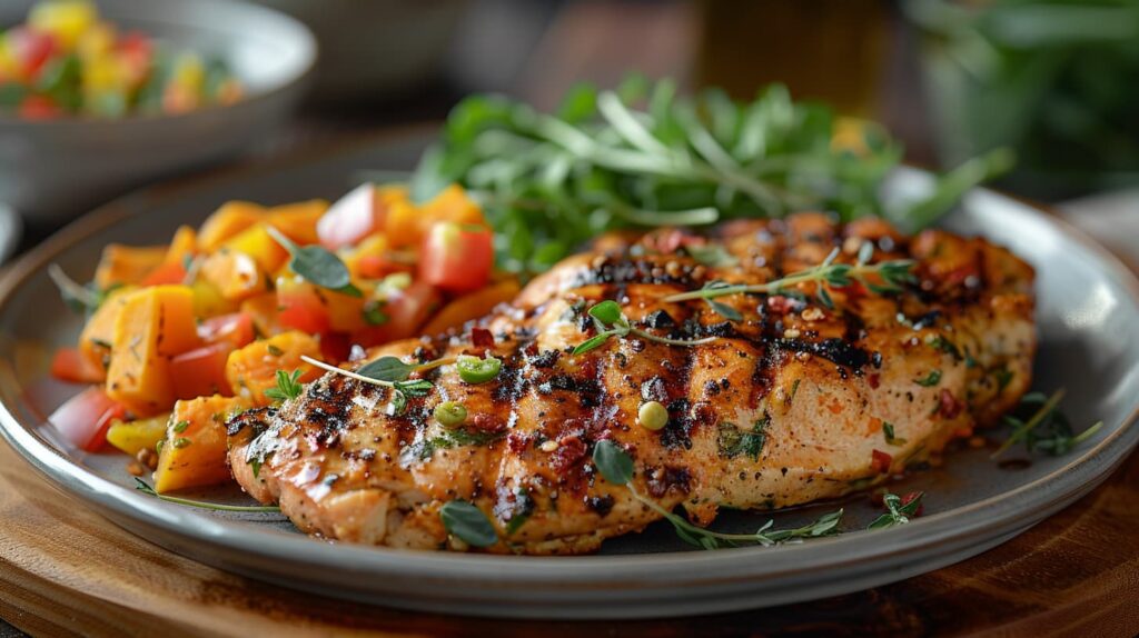 Un plat de protéines (poulet mariné)